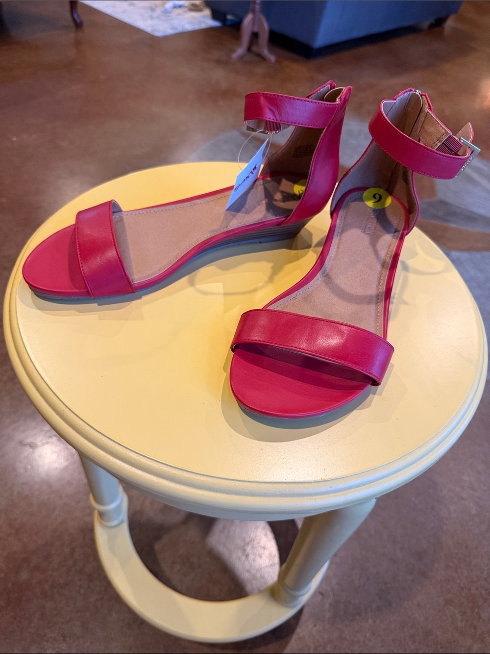 Red Ankle-Strap Flat Sandals
